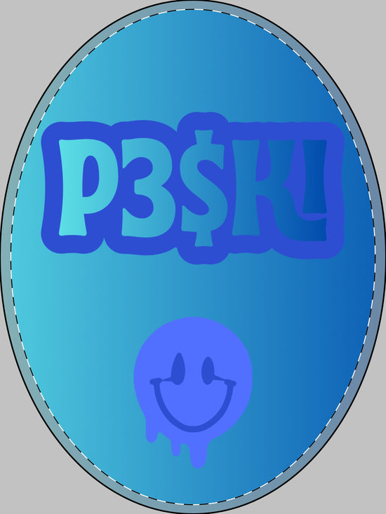 P3KY Blue Oval Pendant — Dripping Smiley Graphic Necklace
